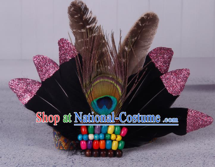 Halloween Catwalks Black Feather Hair Accessories Cosplay Primitive Tribe Feather Hair Clasp for Kids