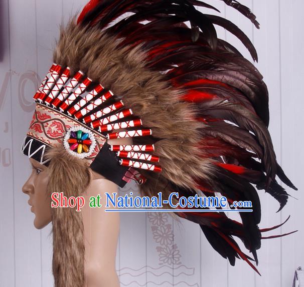 Halloween Performance Catwalks Deluxe Feather Headdress Cosplay Apache Knight Feather Hat for Adults