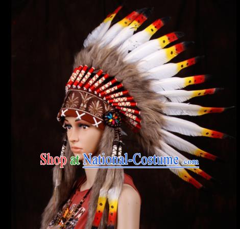 Halloween Donald Catwalks Deluxe Feather Headdress Cosplay Apache Knight Feather Hat for Adults