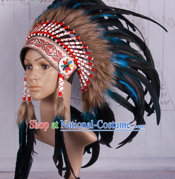 Halloween Donald Catwalks Deluxe Colorful Feather Headdress Cosplay Apache Knight Feather Hat for Adults