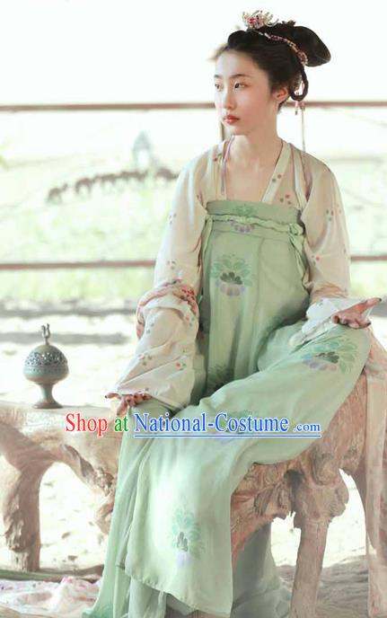 Chinese Ancient Princess Green Hanfu Dress Tang Dynasty Palace Embroidered Costumes for Women