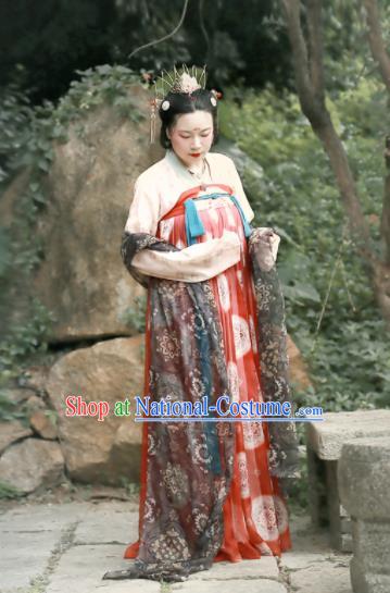 Chinese Ancient Imperial Consort Red Hanfu Dress Tang Dynasty Palace Embroidered Costumes for Women