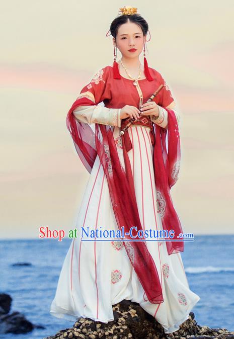 Traditional Chinese Ancient Flying Apsaras Hanfu Dress Tang Dynasty Princess Embroidered Costumes for Women