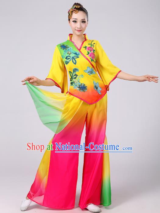 Chinese Traditional Classical Dance Costumes Folk Dance Fan Dance Yellow Clothing for Women