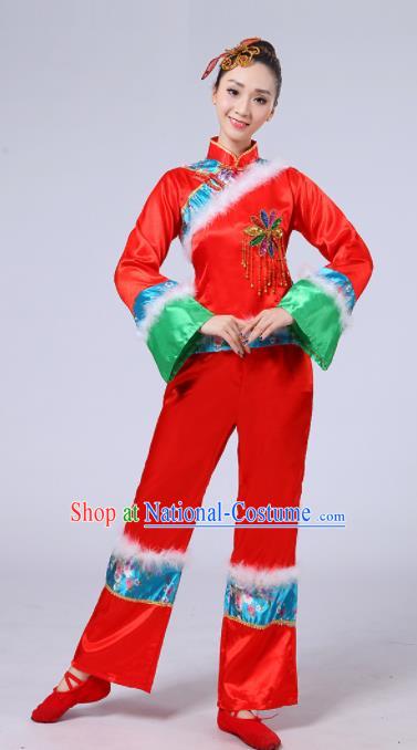 Chinese Traditional Classical Dance Costumes Folk Dance Fan Dance Red Clothing for Women