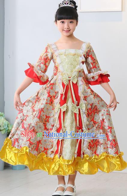 Top Grade European Classical Dance Costumes Court Dance Red Full Dress for Kids