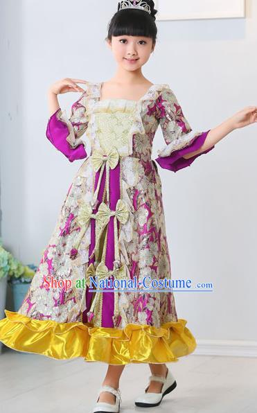 Top Grade European Classical Dance Costumes Court Dance Purple Full Dress for Kids