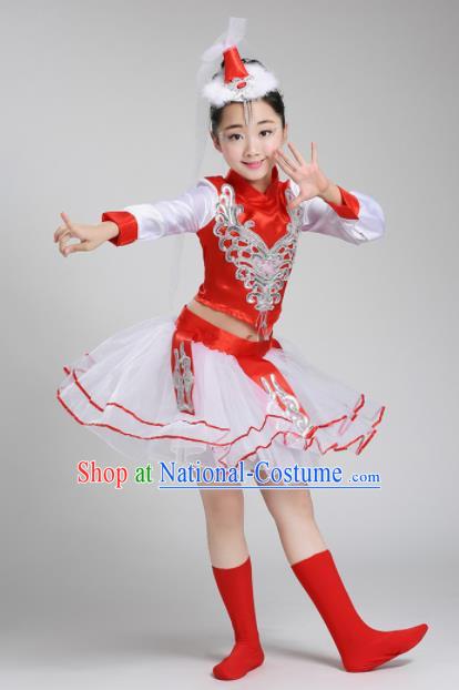 Chinese Mongolian Ethnic Costumes Traditional Mongol Nationality Folk Dance Dress for Kids