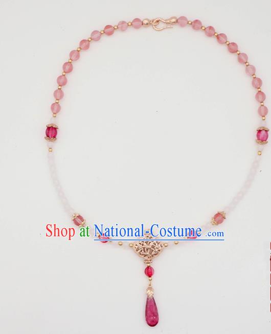 Traditional Chinese Necklace Ancient Handmade Palace Lady Pink Beads Necklet Accessories for Women