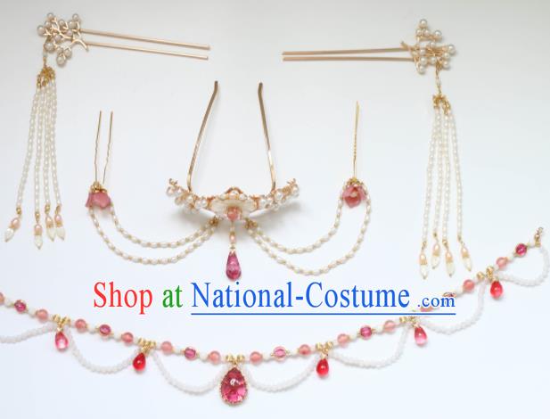 Chinese Traditional Handmade Hair Accessories Ancient Hair Crown Pearls Hairpins Complete Set for Women