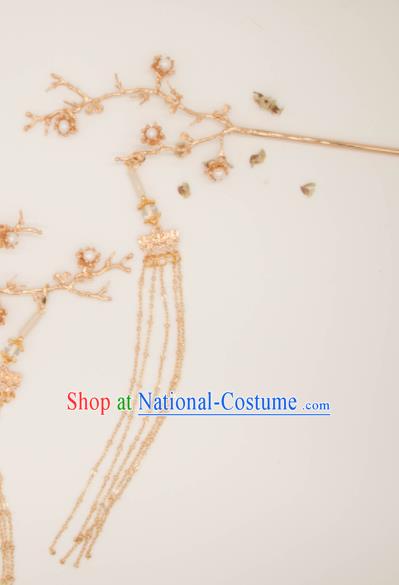 Chinese Traditional Handmade Hair Accessories Ancient Golden Plum Blossom Hairpins for Women