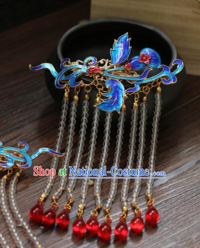 Chinese Traditional Handmade Blueing Hair Sticks Hair Accessories Ancient Tassel Hairpins for Women