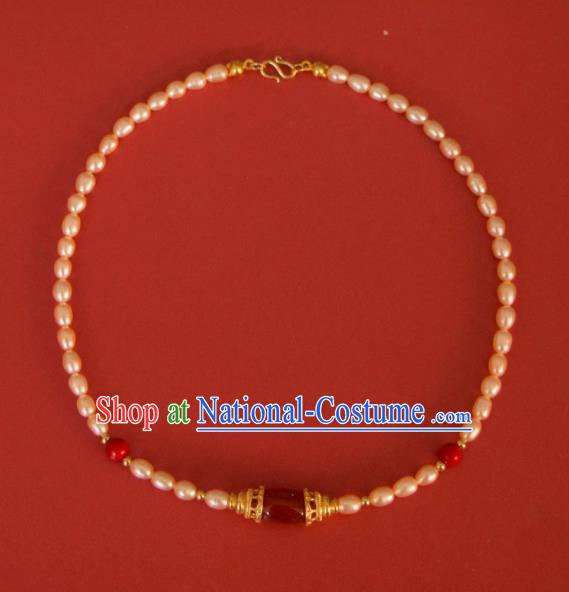 Traditional Chinese Handmade Pearls Necklace Ancient Agate Necklet Accessories for Women