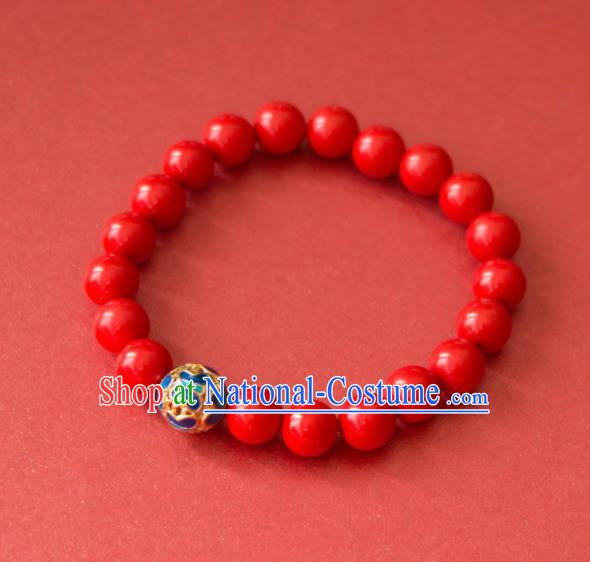 Traditional Chinese Handmade Red Beads Bracelet Ancient Cinnabar Bangle Accessories for Women