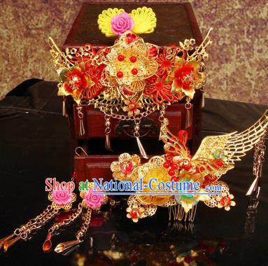 Chinese Traditional Handmade Hair Accessories Ancient Bride Xiuhe Suit Hairpins Complete Set for Women