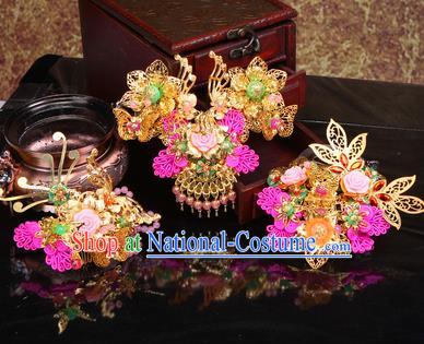 Chinese Traditional Handmade Wedding Hair Accessories Ancient Bride Hairpins Complete Set for Women