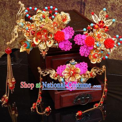 Chinese Traditional Handmade Wedding Hair Accessories Hair Comb Ancient Bride Hairpins Complete Set for Women