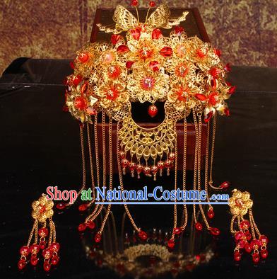 Chinese Traditional Handmade Phoenix Coronet Wedding Hair Accessories Ancient Bride Hairpins Complete Set for Women