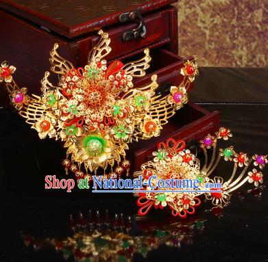 Chinese Traditional Handmade Hair Combs Wedding Hair Accessories Ancient Bride Hairpins Complete Set for Women