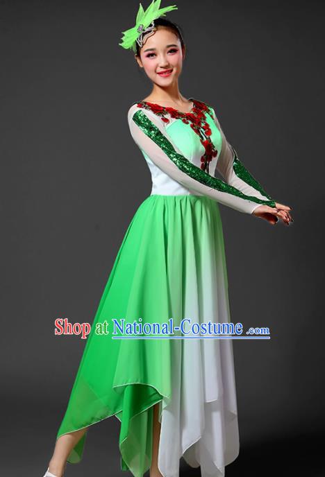 Chinese Traditional Classical Dance Costumes Folk Dance Umbrella Dance Green Dress for Women