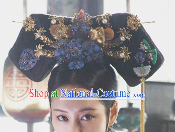 Chinese Traditional Handmade Hair Accessories Ancient Qing Dynasty Queen Hairpins and Wigs for Women