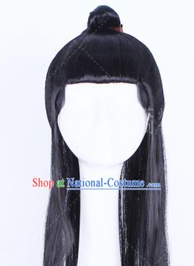 Traditional Chinese Drama Peruke Handmade Wigs Ancient Swordsman Chignon for Men