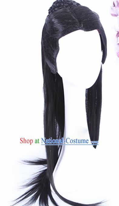 Traditional Chinese Drama Swordsman Handmade Peruke Wigs Ancient Nobility Childe Chignon for Men