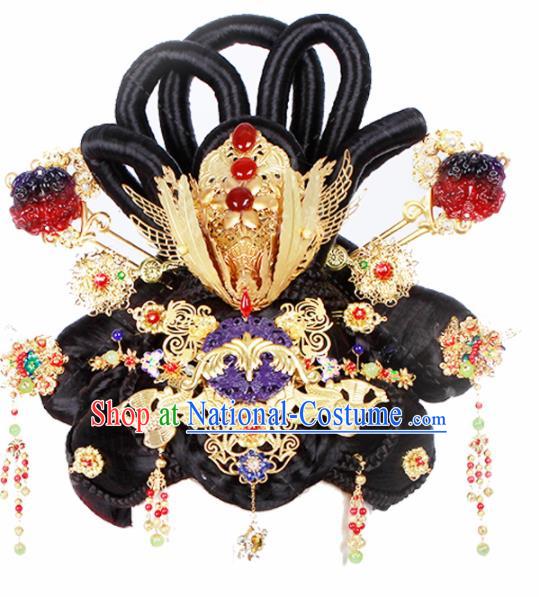 Chinese Traditional Handmade Hair Accessories and Wigs Ancient Queen Hairpins and Chignon for Women