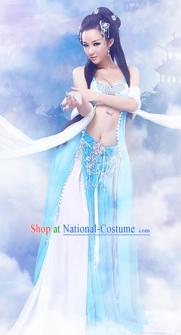 Chinese Traditional Court Dancer Consort Costumes Ancient Fairy Hanfu Sexy Dress and Headpiece for Women