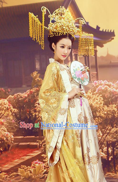 Chinese Ancient Cosplay Imperial Consort Replica Costumes Traditional Tang Dynasty Palace Lady Hanfu Dress and Headpiece for Women