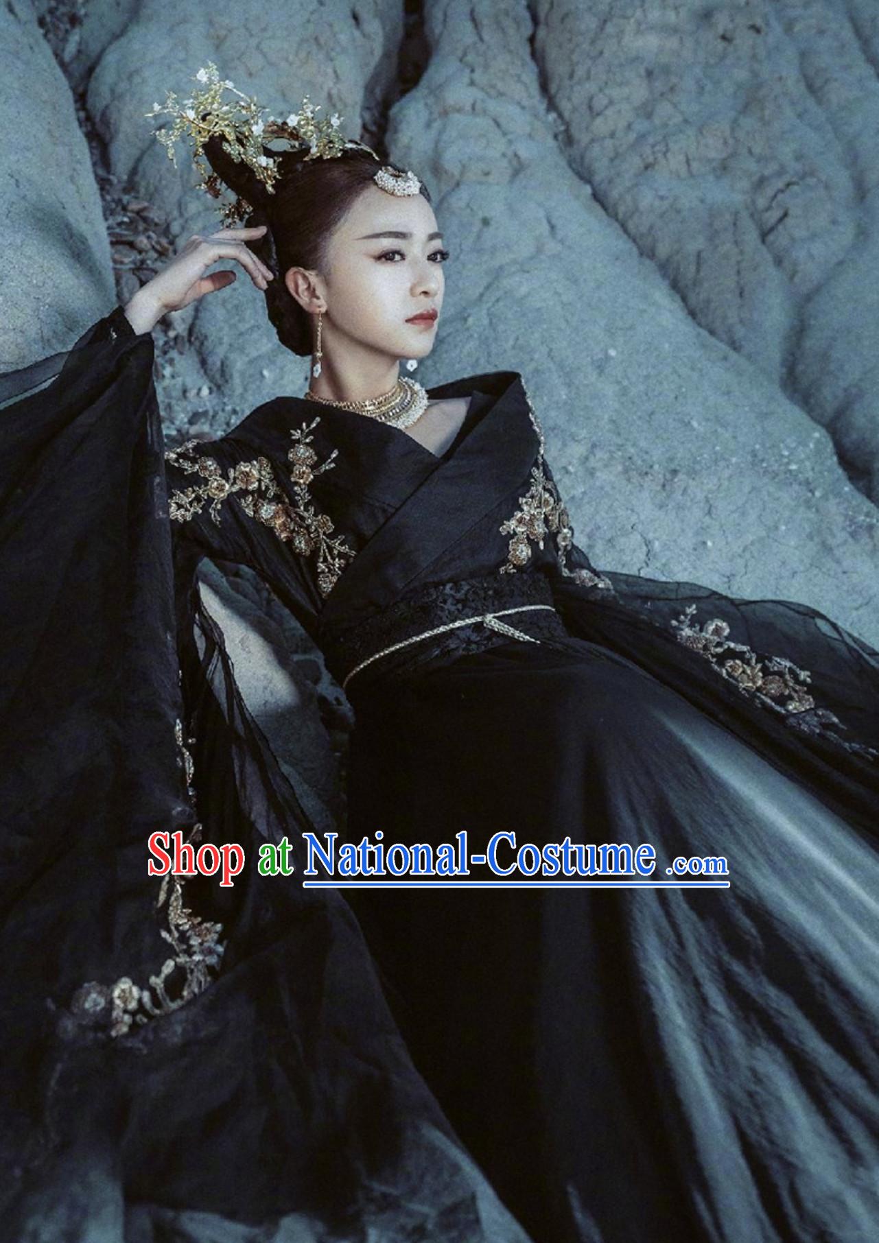 Black Ancient Chinese Classical Da Ji Costume Han Zhuang Hanfu Clothing