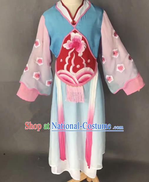 Chinese Traditional Peking Opera Maidservants Blue Costumes Ancient Mui Tsai Dress for Adults