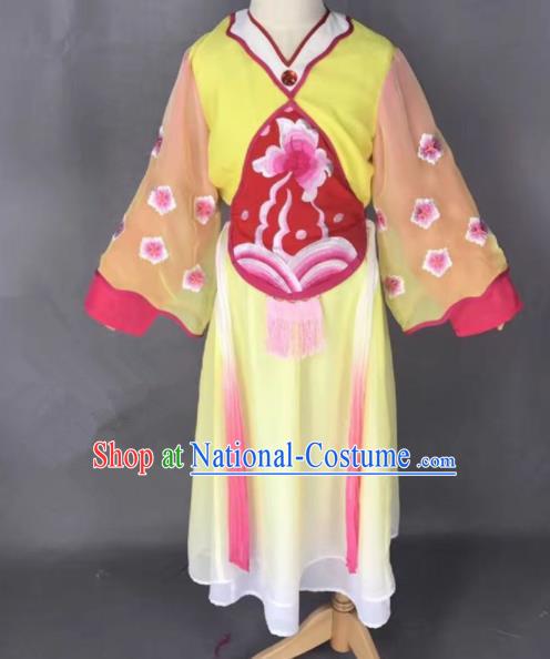 Chinese Traditional Peking Opera Maidservants Yellow Costumes Ancient Mui Tsai Dress for Adults