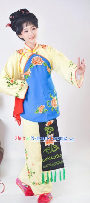 Chinese Traditional Peking Opera Mui Tsai Yellow Costumes Ancient Young Lady Dress for Adults