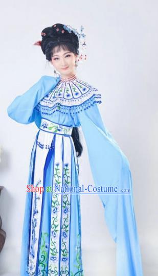 Chinese Traditional Peking Opera Queen Blue Costumes Ancient Empress Dress for Adults