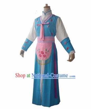 Chinese Traditional Peking Opera Maidservants Blue Costumes Ancient Beijing Opera Diva Dress for Adults