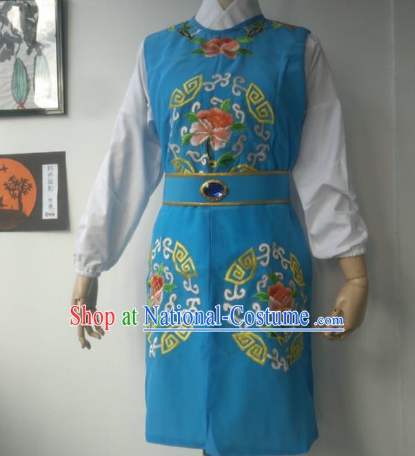 Chinese Traditional Peking Opera Niche Costumes Blue Vest for Adults