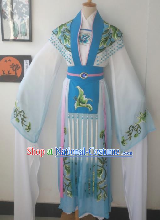 Chinese Traditional Peking Opera Actress Costumes Ancient Imperial Concubine Embroidered Blue Dress for Adults