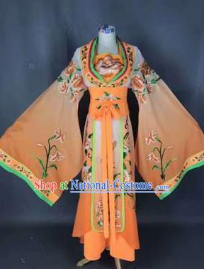 Chinese Traditional Peking Opera Actress Costumes Ancient Palace Princess Orange Dress for Adults