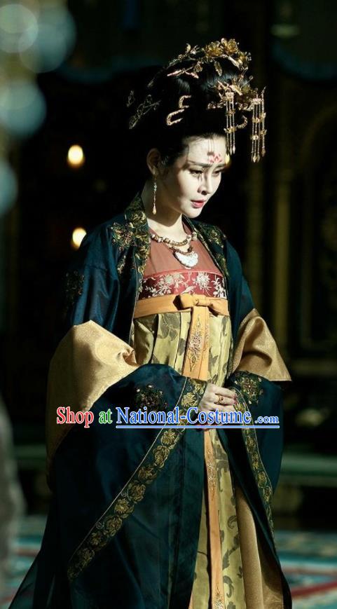 Chinese Ancient Tang Dynasty Imperial Concubine Costumes The Rise of Phoenixes Palace Lady Clothing and Headpiece Complete Set