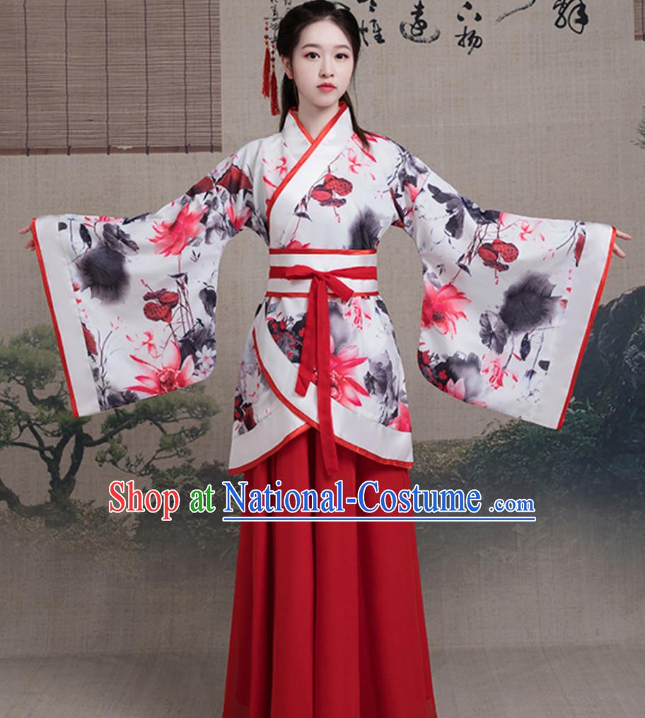 Asian Hand Painted Satin Chiffon Dress