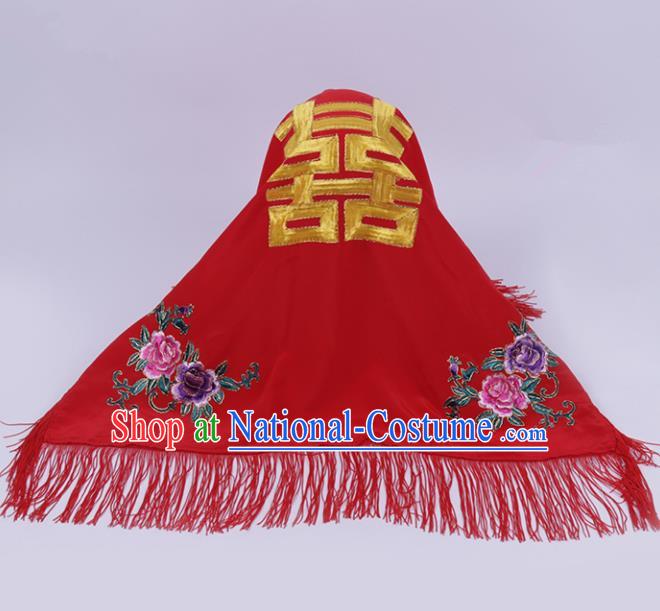 Chinese Traditional Peking Opera Wedding Bride Red Veil Head Cover for Adults