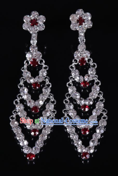 Chinese Traditional Peking Opera Diva Jewelry Accessories Red Crystal Earrings for Women