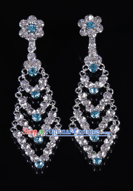 Chinese Traditional Peking Opera Diva Jewelry Accessories Blue Crystal Earrings for Women