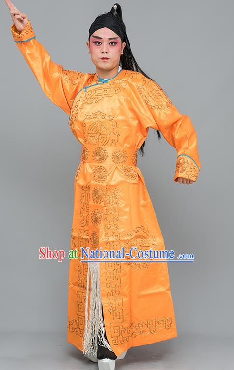 Chinese Traditional Peking Opera Takefu Costume Ancient Imperial Bodyguard Orange Embroidered Robe for Adults