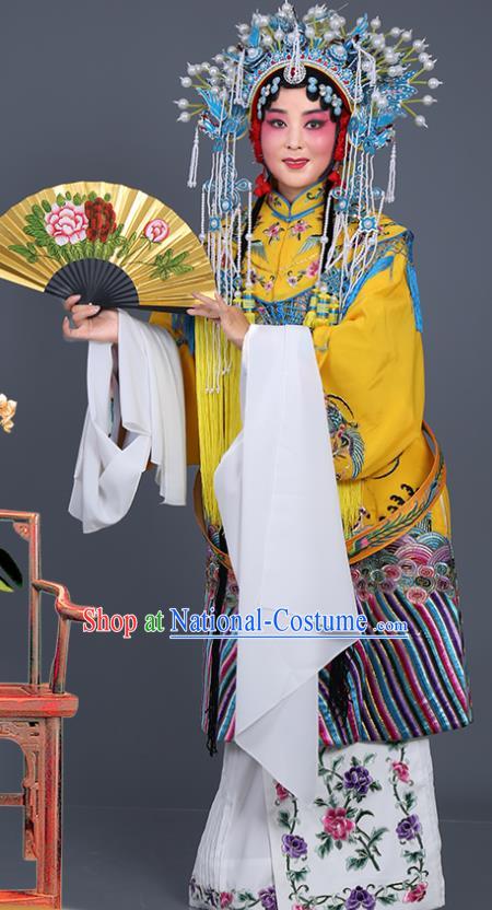 Chinese Traditional Beijing Opera Actress Costumes Ancient Imperial Consort Yellow Embroidered Robe for Adults