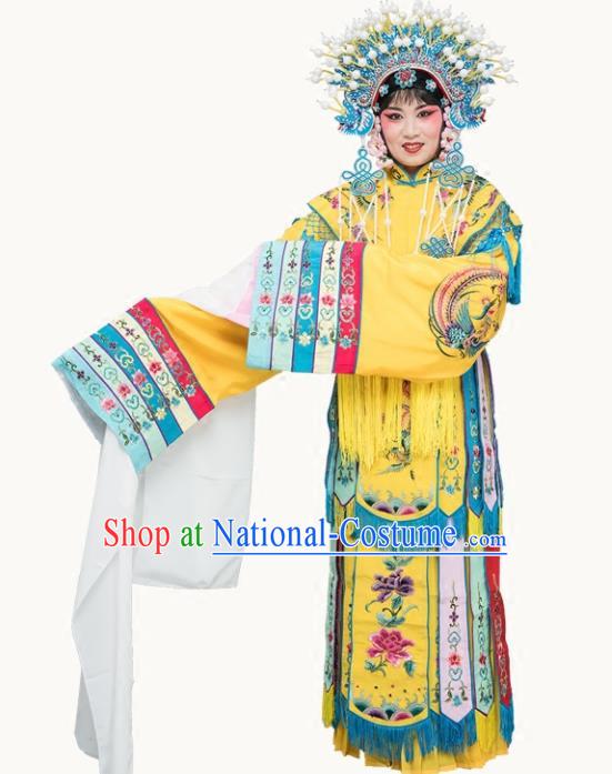 Chinese Traditional Beijing Opera Actress Costumes Ancient Imperial Consort Yellow Embroidered Dress for Adults