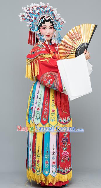 Chinese Traditional Beijing Opera Actress Costumes Ancient Imperial Consort Red Embroidered Dress for Adults