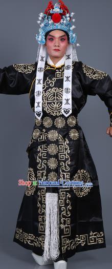 Chinese Traditional Peking Opera Takefu Costume Ancient Imperial Bodyguard Black Embroidered Robe for Adults