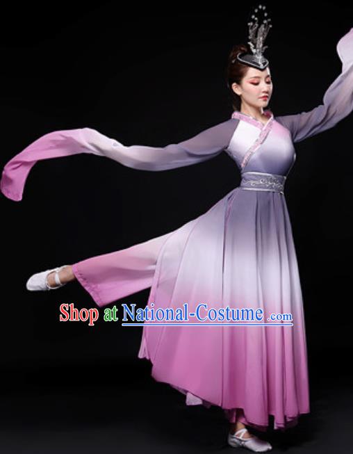 Chinese Traditional Folk Dance Costume Classical Dance Umbrella Dance Gradient Purple Dress for Women